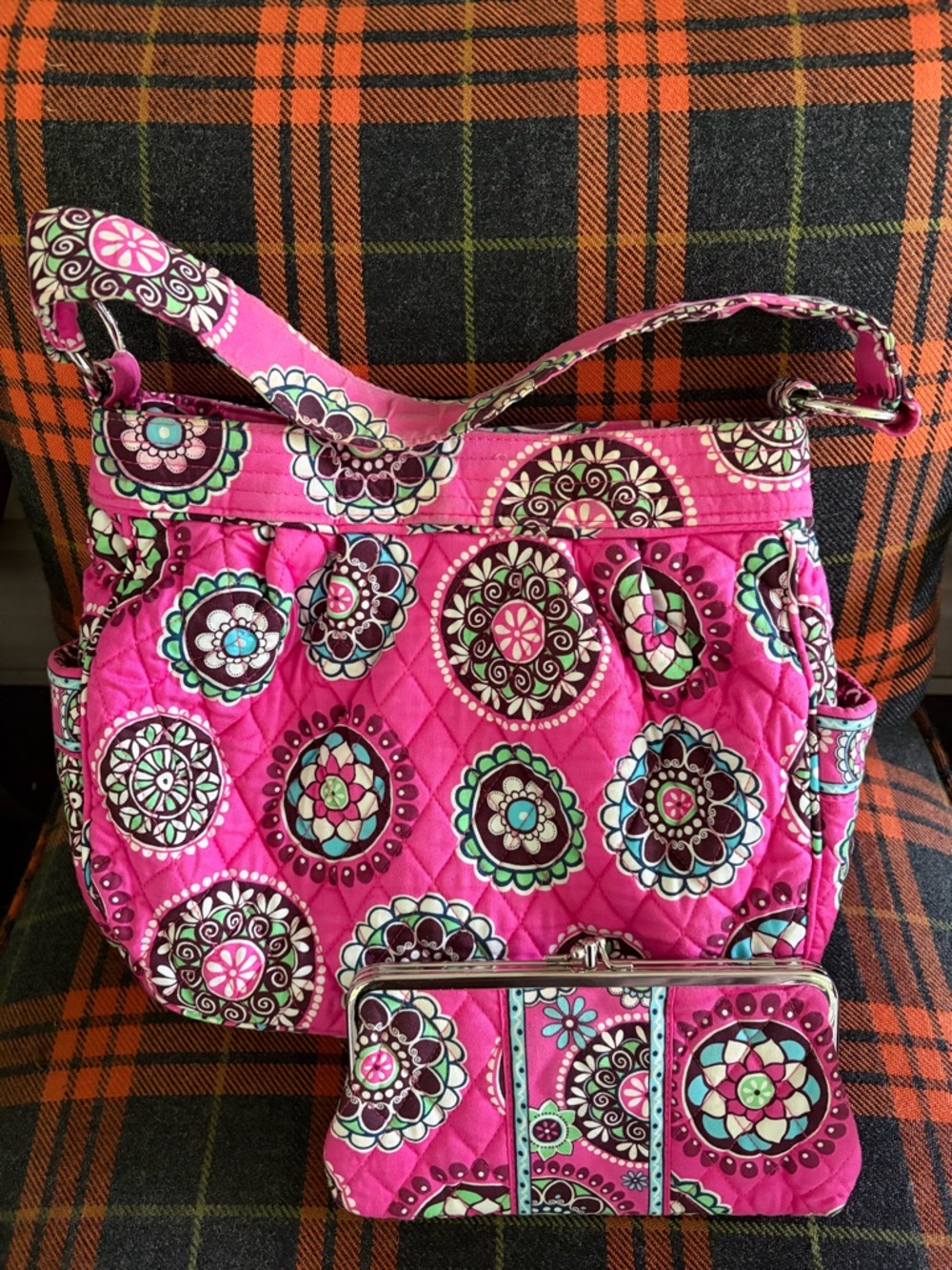 Quilted Pink Floral Crossbody Bag with Matching Wristlet